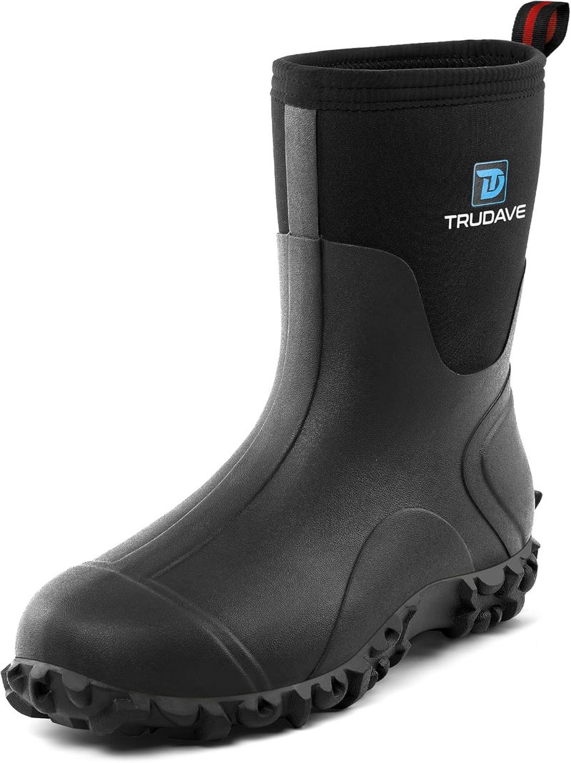Trudave Store أحذية مطاطية للرجال، أحذية طينية معزولة من النيوبرين بسمك 6 مم مع دعامة فولاذية، أحذية مطر متوسطة الساق للرجال، أحذية عمل مطاطية مضادة للانزلاق للزراعة والبستنة والصيد، الحجم 7-13 - Image 1